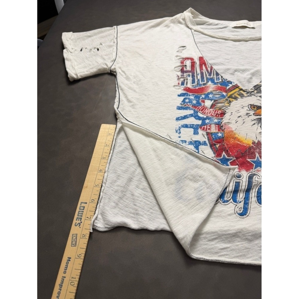 Patriotic Eagle Graphic Tee Distressed USA Americana Festival Boho Boxy Large - Picture 6 of 9